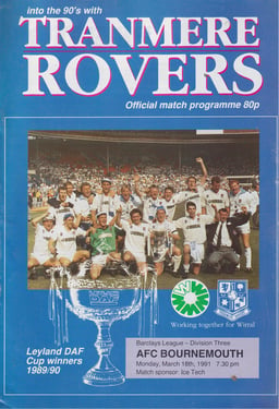 Tranmere Rovers v AFC Bournemouth Match Programme 1991-03-18